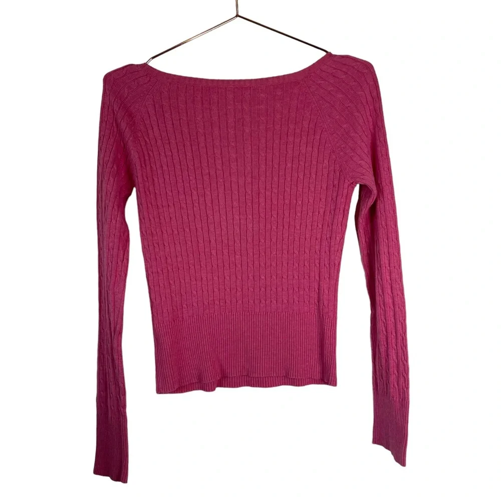 Aeropostale 90s Fitted Cable Knit Pink Sweater Pullover Rounded Neck Pink - Picture 5 of 7